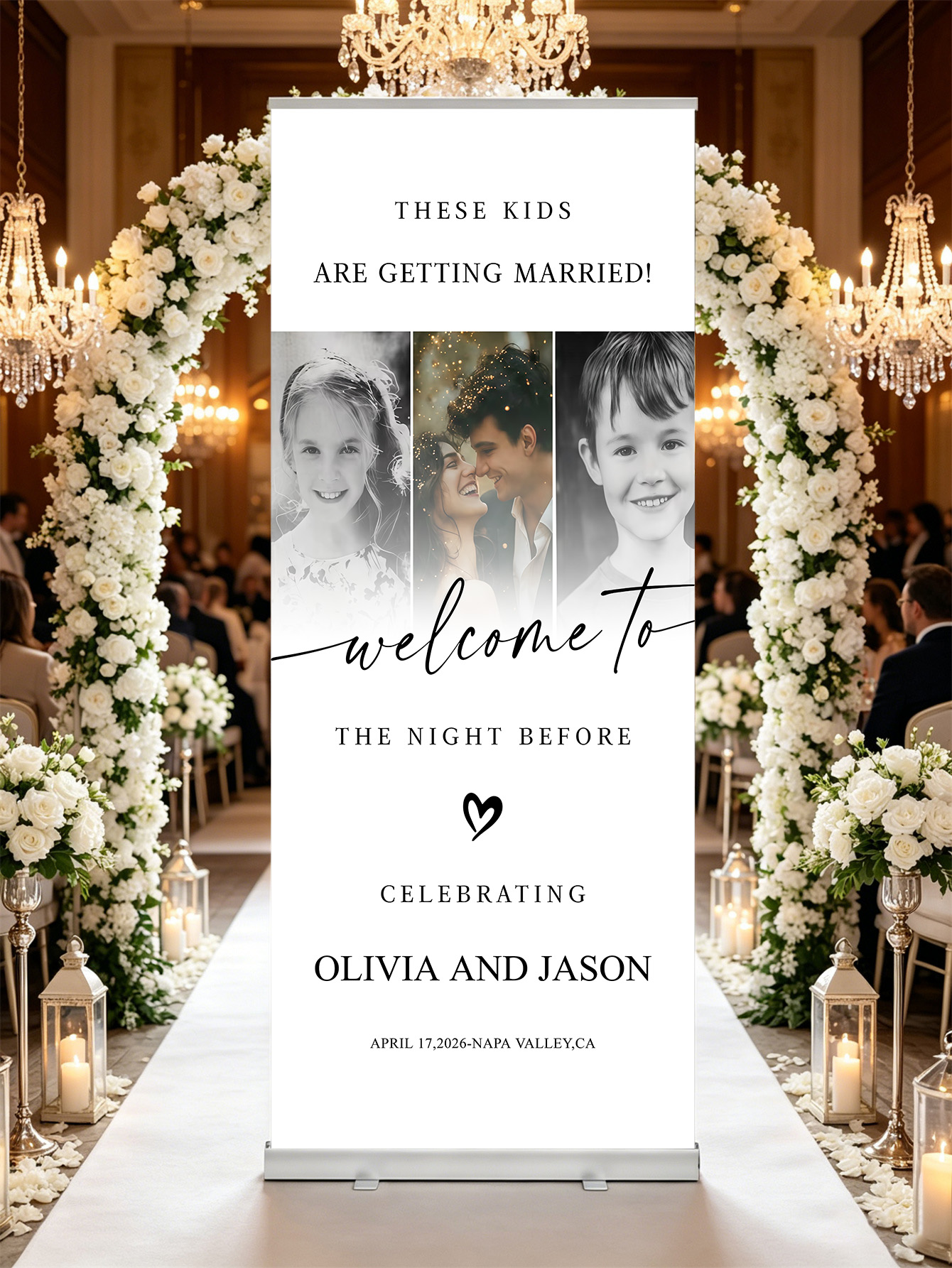 Customized wedding retractable banners - personalized photo wedding welcome signs, reception decorations and background curtains
